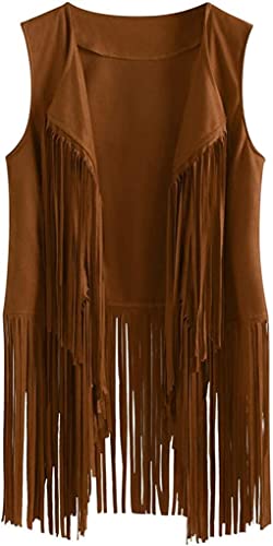 MIMIKRY Fransen Weste in Wildleder-Optik Cowgirl Hippie Indianerin Boho Festival 60er Jahre Western, Größe:L, Farbe:Braun MIMIKRY Fransen Weste in Wildleder-Optik Cowgirl Hippie Indianerin Boho Festival 60er Jahre Western, Größe:L, Farbe:Braun von MIMIKRY