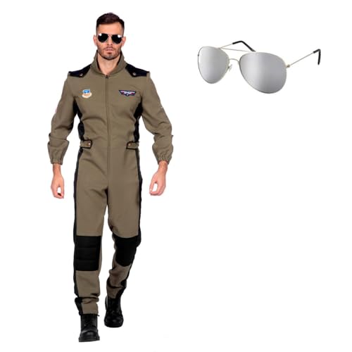 MIMIKRY Herren-Kostüm Overall Pilot + Sonnenbrille Jagdflieger Jetpilot Kampfpilot Kampfjet Flieger Armee Army Film, Größe:56 MIMIKRY Herren-Kostüm Overall Pilot + Sonnenbrille Jagdflieger Jetpilot Kampfpilot Kampfjet Flieger Armee Army Film, Größe:56 von MIMIKRY