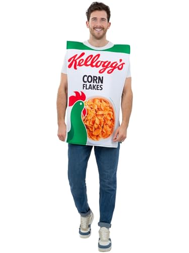 MIMIKRY Kelloggs Frühstücksflocken Packung Unisex Kostüm Zerealien Müslischachtel lustig Damen Herren Straßenkarneval, Variante:Corn Flakes von MIMIKRY