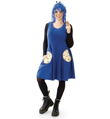 MIMIKRY Krümelmonster Fleece-Kleid mit Keks-Taschen Damen-Kostüm Keksmonster Cookie Monster, Größe:S MIMIKRY Krümelmonster Fleece-Kleid mit Keks-Taschen Damen-Kostüm Keksmonster Cookie Monster, Größe:S von MIMIKRY