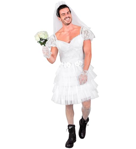 MIMIKRY Lustiges Braut Kostüm für Herren Brautkleid mit Schleier JGA Fasching Karneval Junggesellenabschied, Größe:M/L MIMIKRY Lustiges Braut Kostüm für Herren Brautkleid mit Schleier JGA Fasching Karneval Junggesellenabschied, Größe:M/L von MIMIKRY