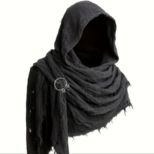 MIMIKRY Mittelalter Renaissance Kapuzenschal mit Brosche Grau 200x70cm Umhang Cape Halloween LARP Cosplay Fantasy von MIMIKRY