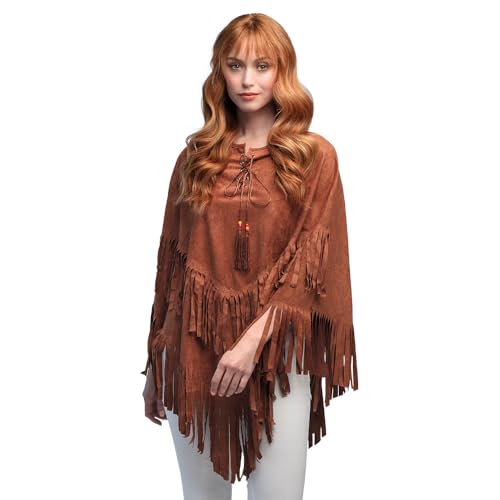 MIMIKRY Unisex Fransen-Poncho Braun Wildleder-Optik für Hippie Indianer Cowboy Indianerin Cowgirl Gaucho MIMIKRY Unisex Fransen-Poncho Braun Wildleder-Optik für Hippie Indianer Cowboy Indianerin Cowgirl Gaucho von MIMIKRY