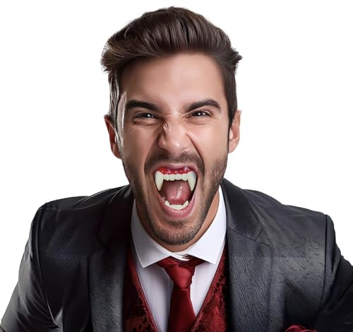 MIMIKRY Vampir Zähne Oben und Unten Fangzähne Eckzähne Gebiss Dracula Blutsauger Halloween von MIMIKRY