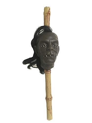 MIMIKRY Voodoo Schrumpfkopf mit Haaren auf Bambusstab Zepter Trophäe Kopfjäger Tsantsa Schamane Halloween Deko von MIMIKRY