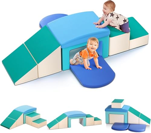 Baby-Schaumstoff-Kletterblöcke für Kleinkinder, große Bausteine, Verschiedene Formen, Gehirntraining, Burg-Set, Spielplätze drinnen und draußen, Mehrfarbig (6p-hellblau) von MINENICE