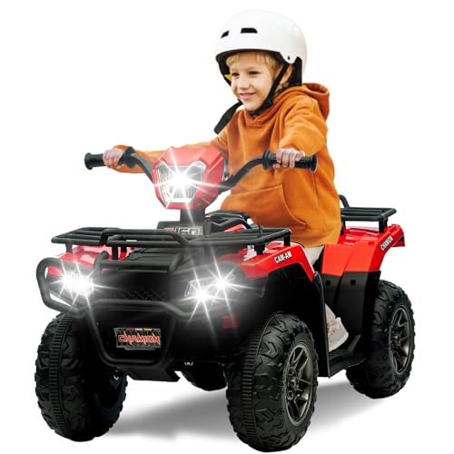 Elektro Kinderquad, Elektro-Quad mit LED und Musik, Elektroauto mit 4 rutschfeste Räder & langsamer Start, Kinderfahrzeug für Kinder ab 3 Jahren (Rot) von MINENICE
