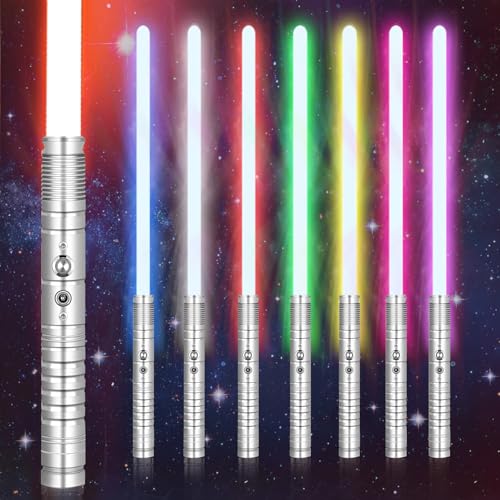 FX Lichtschwert, RGB 11 Farben Metall Hilt Laserschwert mit Wiederaufladbare USB, Smooth Swing Lichtschwert mit Soundeffekt für Kinder Weihnachten Halloween Cosplay (Grau einzeln) von MINENICE