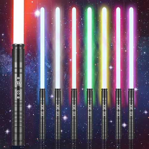 FX Lichtschwert, RGB 11 Farben Metall Hilt Laserschwert mit Wiederaufladbare USB, Smooth Swing Lichtschwert mit Soundeffekt für Kinder Weihnachten Halloween Cosplay (Silber Doppelt) von MINENICE