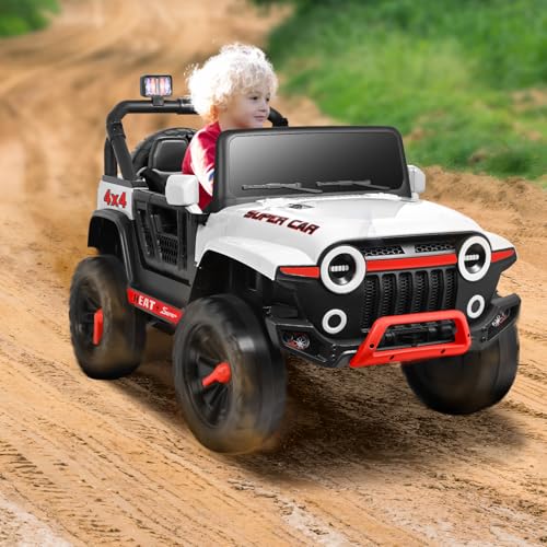 Kinder Elektroauto, Kinder Auto Elektro 12V, 2.4G-Fernbedienung, 3.2-5.1km/h, Mit eingebautem Bluetooth-Lautsprecher, LED-Leuchten und Musik-Player für Alter 3 bis 8 (Weiß) von MINENICE