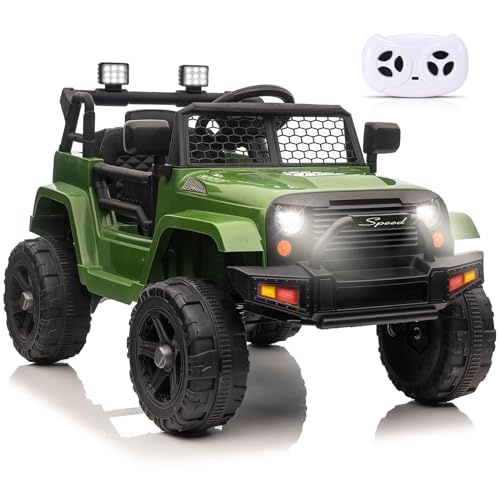 Kinder Elektroauto 12V, Elektroauto für Kinder mit 2,4G Fernbedienung, LED, Bluetooth, Musik, 3-5 km/h, Kinderauto Elektrisch, Elektro Kinderauto für Alter 3 bis 8 (Grün) von MINENICE