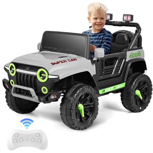 Kinder Elektroauto 12V, Elektroauto für Kinder mit 2,4G Fernbedienung, LED, Bluetooth, Musik, 3-5 km/h, Kinderauto Elektrisch, Elektro Kinderauto für Alter 3 bis 8 (grau) von MINENICE