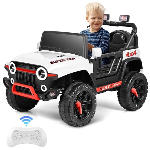 Kinder Elektroauto Adventure, 12V 9ah, Kinderauto elektrisch, Fernbedienung mit First Funktion Elektro Auto für Kinder ab 3 Jahre, mit MP3, Musik, Hupe, LED-Leuchten (Weiß) von MINENICE