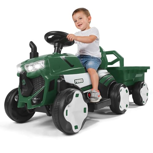 Kinder Traktor mit abnehmbarem Anhänger,2 in 1Kinder Elektroauto Aufsitztraktor mit LED Lichtern, Musik, Kinderlast 50 kg, geeignet für Kinder ab 3 Jahren von MINENICE