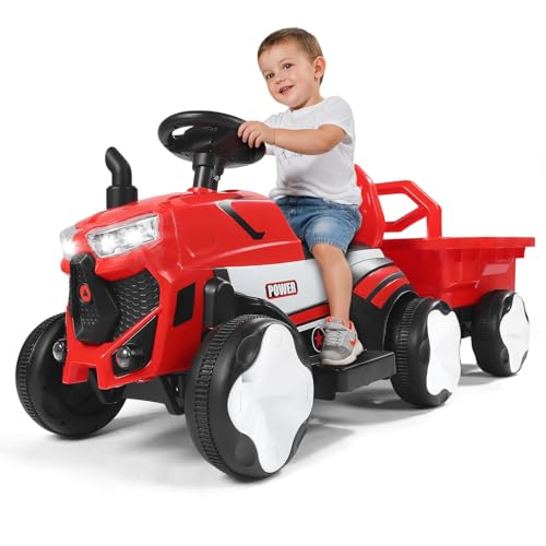 Kinder Traktor mit abnehmbarem Anhänger,2 in 1Kinder Elektroauto Aufsitztraktor mit LED Lichtern, Musik, Kinderlast 50 kg, geeignet für Kinder ab 3 Jahren von MINENICE