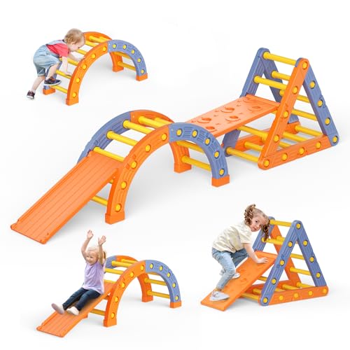 Kletterdreieck für Kleinkinder , Pikler-Dreieck-Set, Montessori Klettergerüst SetIndoor-Kletterset für Kleinkinder mit Dreieckiges Klettergerüst (Klettergerüst Dreieck + Halbkreis + Leiter + Rutsche) von MINENICE