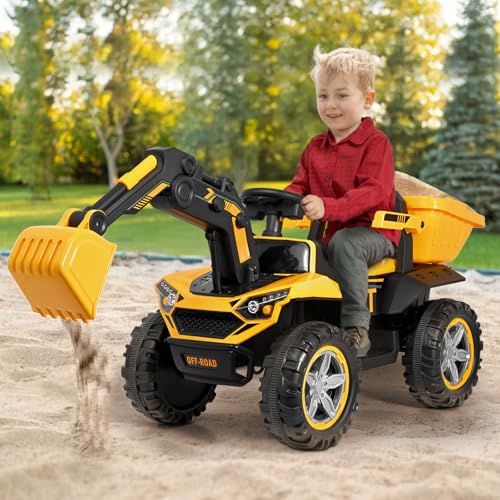Lischwert Sitzbagger mit Lenkbarer Schaufel & Hupe,12V Kinder Elektroauto,Rutschauto, 2,4 Ghz Fernbedienung & LED-Licht & Musik & USB, Elektrofahrzeuge für Kinder ab 3 Jahre von MINENICE