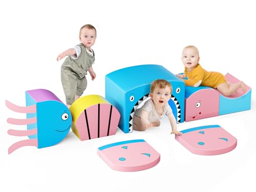 MINENICE 6 Stück Motorik Baby aus Schaumstoff mit PU-Bezug, Ozeanthema, Motorikmodul für Babys mit verschiedenen Farben, Formen, Lernspielzeug zum Krabbeln und Klettern (Macaron) von MINENICE