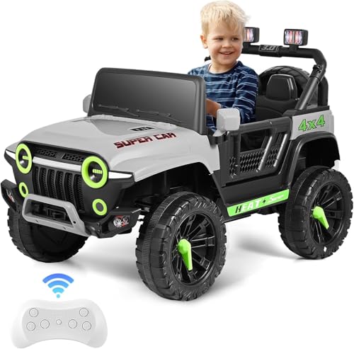 MINENICE Elektroauto für Kinder, 12 V, mit Fernbedienung, 2,4 G, maximale Tragfähigkeit 50 kg, Fahrzeuge mit LED-Lichtern, Musik, Hupe, USB-Funktionen (Grau) von MINENICE
