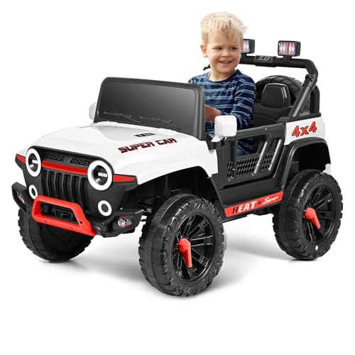 MINENICE Elektroauto für Kinder, 12 V, mit Fernbedienung, 2,4 G, maximale Tragfähigkeit 50 kg, Fahrzeuge mit LED-Lichtern, Musik, Hupe, USB-Funktionen (Weiß) von MINENICE