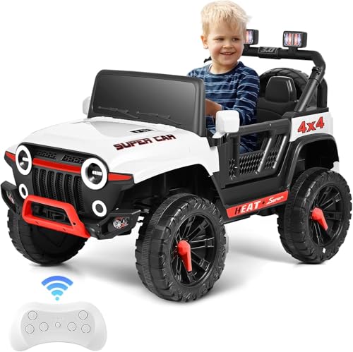 MINENICE Elektroauto für Kinder, 12 V, mit Fernbedienung, 2,4 G, maximale Tragfähigkeit 50 kg, Fahrzeuge mit LED-Lichtern, Musik, Hupe, USB-Funktionen (Weiß) von MINENICE