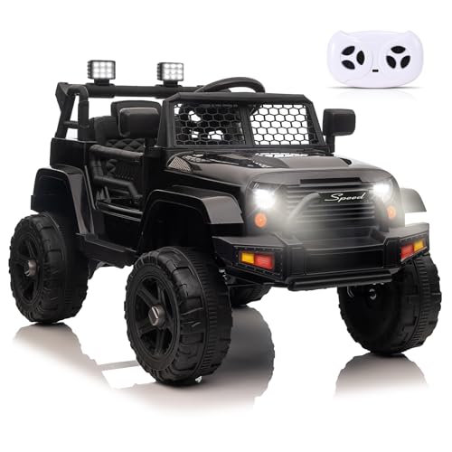 MINENICE Elektroauto für Kinder, 12 V, mit Fernbedienung, 2,4 G, maximale Tragfähigkeit 50 kg, Fahrzeuge mit LED-Lichtern, Musik, Hupe, USB-Funktionen (Schwarz) von MINENICE