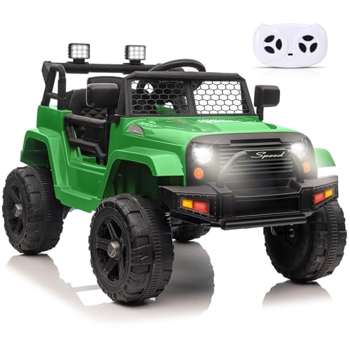 MINENICE Elektroauto für Kinder, 12 V, mit Fernbedienung, 2,4 G, maximale Tragfähigkeit 50 kg, Fahrzeuge mit LED-Lichtern, Musik, Hupe, USB-Funktionen (Grün) von MINENICE