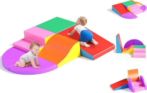 MINENICE Kinder Schaumstoff bausteine, Softbausteine Klettern Kinder Montessori Spielzeug Indoor-Spaß, Riesenbausteine zum Klettern & Toben (6-teiliges Set - Schwammbaustein-Set - Farbe) von MINENICE
