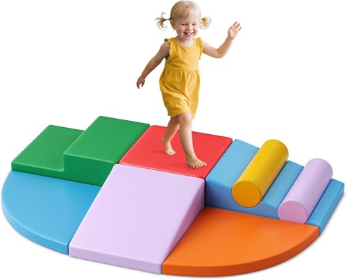 MINENICE Kinder Schaumstoff bausteine, Softbausteine Klettern Kinder Montessori Spielzeug Indoor-Spaß, Riesenbausteine zum Klettern & Toben (Achtteiliges Set - Schwamm + Lederetui - Farbe) von MINENICE