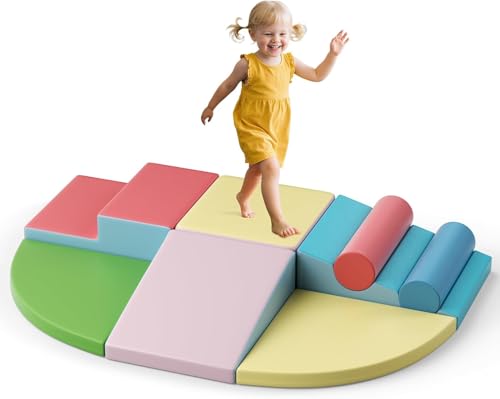 MINENICE Kinder Schaumstoff bausteine, Softbausteine Klettern Kinder Montessori Spielzeug Indoor-Spaß, Riesenbausteine zum Klettern & Toben (Achtteiliges Set - Schwamm + Lederetui - Macaron) von MINENICE