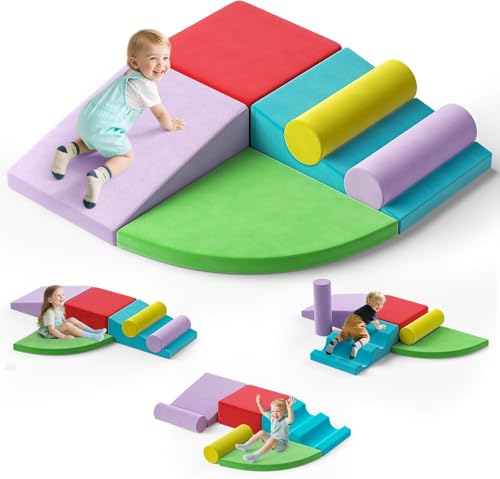 MINENICE Kinder Schaumstoff bausteine, Softbausteine Klettern Kinder Montessori Spielzeug Indoor-Spaß, Riesenbausteine zum Klettern & Toben (Sechsteiliges Set - Schwamm+Stoffbezug - Farbe) von MINENICE