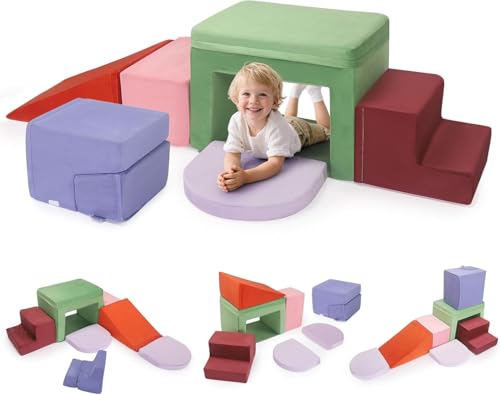 MINENICE Kinder Schaumstoff bausteine, Softbausteine Klettern Kinder Montessori Spielzeug Indoor-Spaß, Riesenbausteine zum Klettern & Toben (Siebenteiliges Set (inkl. klappbarem Kleinsitz)) von MINENICE