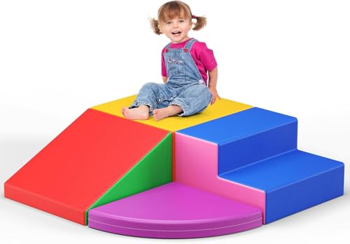 MINENICE Kinder Schaumstoff bausteine, Softbausteine Klettern Kinder Montessori Spielzeug Indoor-Spaß, Riesenbausteine zum Klettern & Toben (Vierteiliges Set - Schwammmaterial (Ledertasche) - Farbe) von MINENICE