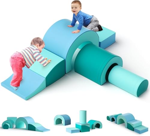 MINENICE Kinder Schaumstoffbausteine, große Schaumstoffbausteine, Indoor-Kletterblöcke, Kinderklettergerüste (Hellblaues fünfteiliges Set) von MINENICE