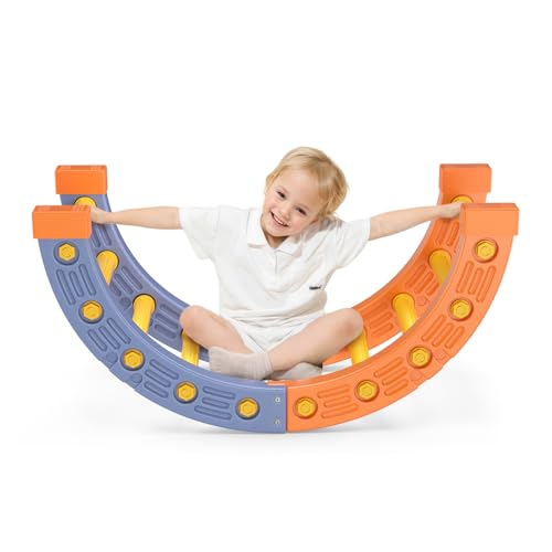 MINENICE Klettergerüst Indoor ab 1, Sicherheits-Kunststoffmaterial, Montessori-Kletterdreieck,einem Kletterbogen und Wippen, Halbkreis + Tuchabdeckung (einschließlich 4 Fußabdeckungen) von MINENICE