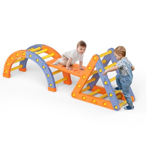 MINENICE DREI in einem Innenkletterrahmen, multifunktionale Kombination, Montessori Kletterset umfasst Dreieck, Kletterbogen und Rutsche (4 Fußabdeckungen sind als Geschenk enthalten) von MINENICE
