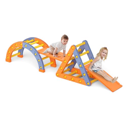 MINENICE Kletterhalter für Innenräume,4in1 multifunktionales Kletterset umfasst Dreiecke, Kletterbögen, Leitern und Rutschen, Montessori-Kletterdreieck, Spielplatz Ausrüstung(4-in-1-Modell) von MINENICE