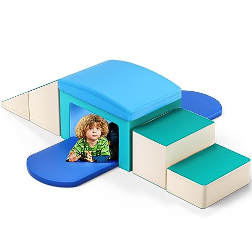 MINENICE Schaumstoff-Kletterblöcke für Kinder,Riesiger Schaumstoffblock, Kletterspiel weicher Block, Weiche Bausteine Baby Montessori Großbausteine Kletterspielzeug (6-teiliges Set hellblau) von MINENICE