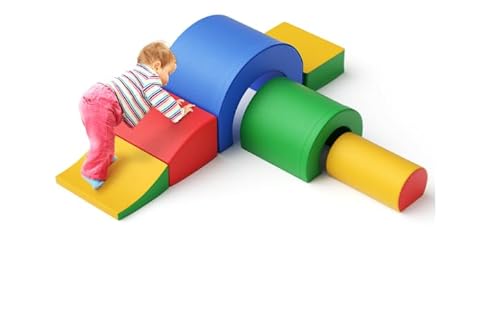 MINENICE Schaumstoff bausteine Kinder, Großbausteine für Babys und Kleinkinder, mit Rutsche, Bögen in Mehreren Größen, zum Indoor-Klettern (Buntes fünfteiliges Set) von MINENICE