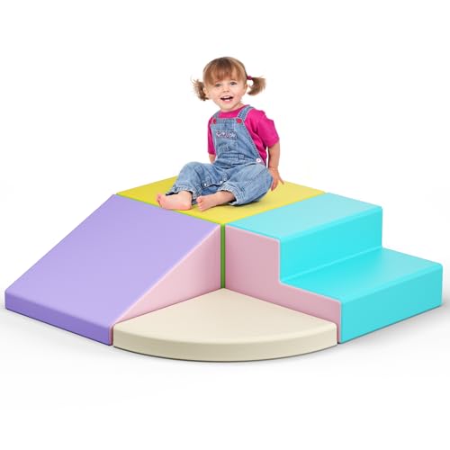 MINENICE Schaumstoff bausteine Softbausteine Bauspielzeug Riesenbausteine für 1-3 Jahre Kinder Mehrfarbig (JM312-PU-4PCS-Macaron-D) von MINENICE