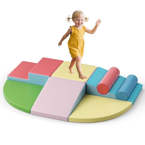 MINENICE Schaumstoff bausteine Softbausteine Bauspielzeug Riesenbausteine für 1-3 Jahre Kinder Mehrfarbig (Macaron-HXT03-PT8PCS) von MINENICE