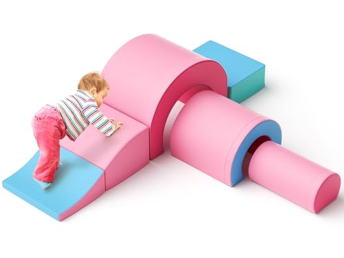 MINENICE Schaumstoff bausteine Softbausteine Bauspielzeug Riesenbausteine für 1-3 Jahre Kinder Mehrfarbig (Rosa Blau-5) von MINENICE