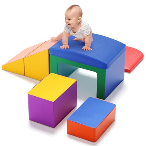 MINENICE Baby-Schaumstoff-Kletterblöcke für Kleinkinder, große Bausteine, Verschiedene Formen, Gehirntraining, Burg-Set, Spielplätze drinnen und draußen, Mehrfarbig (6-teiliges Set – bunt) von MINENICE