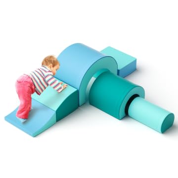 MINENICE Baby-Schaumstoff-Kletterblöcke für Kleinkinder, große Bausteine, Verschiedene Formen, Gehirntraining, Burg-Set, Spielplätze drinnen und draußen, Mehrfarbig (6-teiliges Set – hellblau) von MINENICE