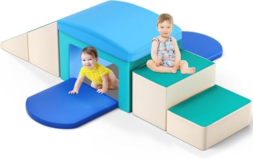 MINENICE Soft Play Schaumstoff Bausteine Kinder,Softbausteine Klettern Riesenbausteine,Kletterspielzeug für Kleinkinder von 1–3 Jahren (Sechsteiliges hellblaues Set) von MINENICE