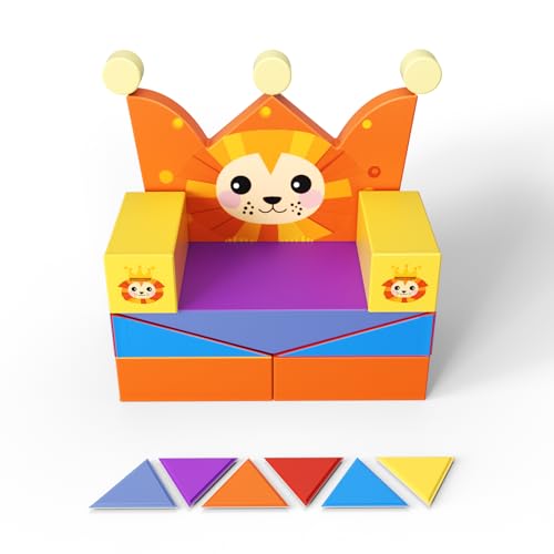 MINENICE Verbesserte Form Kinder-Weichschaum-Bausteine, Kleinkinder-Klettersteine, Zusammenbaubarer Löwensitz, Verschiedene Formen, Indoor-Spielplatz (8p-Löwe-Gelb) von MINENICE