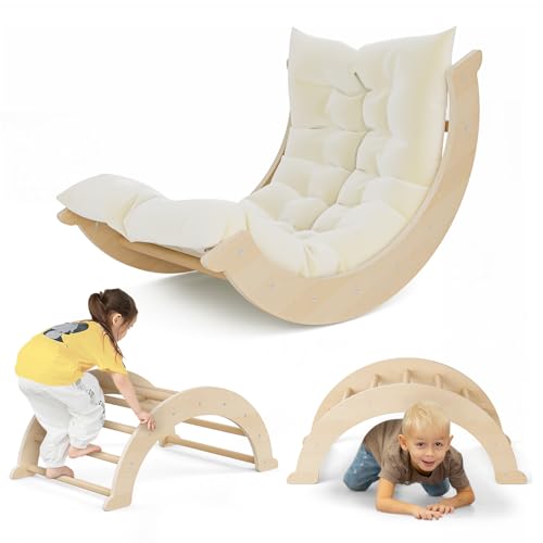 MINENICE Verstärkung Kletterbogen aus Holz, Kleinkinder-Klettergerüst, Babywippe mit kuscheligem Kissen, Bogen-Kletterspielzeug, Liegestuhl Kinder(Gewölbt mit Kissen) von MINENICE