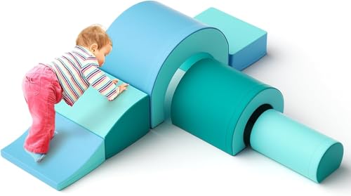 Schaumstoff-Kletterblöcke für Kleinkinder, 5-teilige Schaumstoffblöcke, mit Tunnel, doppelter Spaß, pädagogische Übungen, für den Kindergarten drinnen und draußen (5p-hellblau) von MINENICE