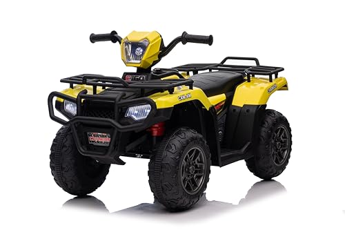 Sicherheits-Upgrades Elektrisches Kindermotorrad, Elektrisches Kinderquad. Geeignet für 3–6 Jahre. Mit Musik und Licht, eingebauten Lautsprechern und USB-Schnittstellen(Allradmotorrad – gelb) von MINENICE