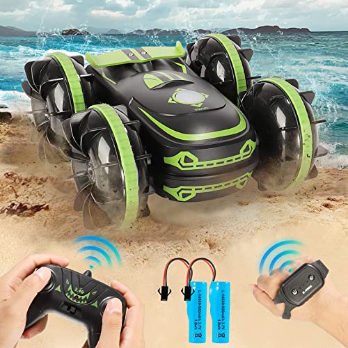 Amphibisches Ferngesteuertes Auto, Off-Road Spielzeugauto für Kinder, 2,4 GHz 4WD mit 360°Flip inkl. 2pcs Batterie RC Spiele, Geschenke für Jungen und Mädchen 4,5,6,7,8,9,10+ Jahre alte von MINGPINHUIUS